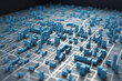 Perspective view of blue abstract 3d map city urban background