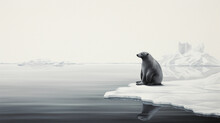A Minimalist, Zen - Inspired Ink Drawing Of A Lone Seal On An Ice Floe, Vast Expanse Of Empty Space Evoking The Isolation Of The Polar Environment, Monochrome, With Strong Emphasis On Negative Space
