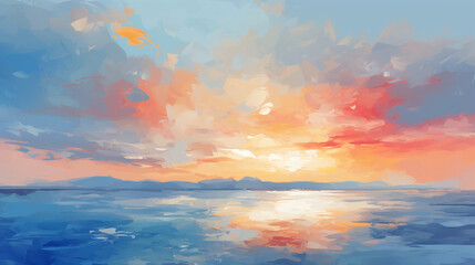 Wall Mural - abstract expressionist interpretation of a polar sunset, bold strokes, richly textured, vibrant clas