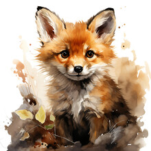 Cute Little Fox Full Body Watercolor Painting Design Isolated Against Transparent Background