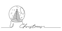 Merry Christmas Globe Decorative Continuous Line Drawing Vector Illustration