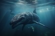 © Isabela - A predatory liopleurodon attacks a helpless ichthyosaurus in the ocean. Generative AI