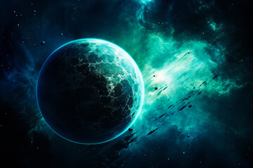 Wall Mural - blue exoplanet in space. generative ai