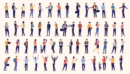 office and business people vector collection - set of characters working with computers, standing, t