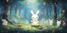 Watercolor Bunny  Enchanting Cinnamoroll - Mystical Forest - A Whimsical Wallpaper For Nature Lovers  Generative AI Digital Illustration