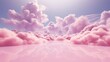 © DELstudio - Generative AI, Pink magenta fantastic 3d clouds on the floor, sky and landscape. Gentle colors and with bright lights..
