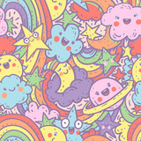 Fototapeta  - Cute LGBTQ pride seamless pattern. Colorful hand drawn rainbow and stars background.