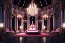 Princess Bedroom In Royal House. Ai Art
