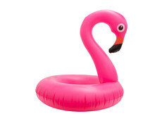 Pink Flamingo Inflatable Buoy Ring Isolated On Transparent Background, PNG. Lifebuoy Kids Swimming Safety