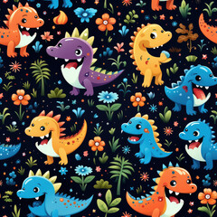 Cartoon dinosaurs childish seamless repeat pattern