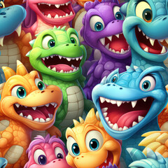 Wall Mural - Cartoon dinosaurs childish seamless repeat pattern