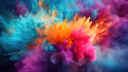 Wall Mural - Colorful pwoder explosion on dark background. Generative Ai