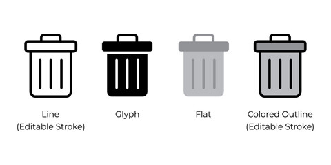 Sticker - Trash can, bin, delete button vector icon set for website design, app, ui, isolated on white background. Vector illustration.