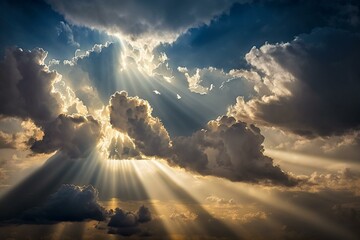 Wall Mural - Majestic heaven with divine rays piercing through clouds. Generative AI