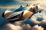 Fototapeta Sypialnia - A luxurious flying car soaring above the clouds. Generative AI