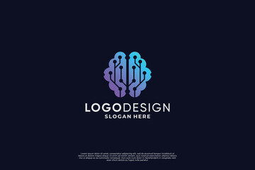 Artificial intelligence logo design. Digital brain connection logo.