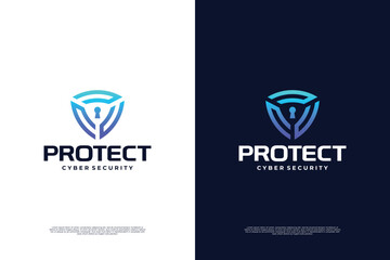 Wall Mural - Digital shield Data and network protection logo design.