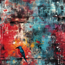 Graffiti Art Birds Repeat Pattern, Colorful Funky 
