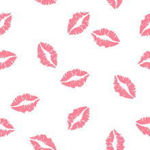 Seamless Pattern With Lips On White Background. Hand Drawn Background With Kisses, Design Print To Social Media, Textile, Wallpaper, Wrapping Paper, Flyer, Home Decor