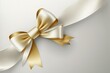 Top view of white background with golden satin ribbon and a bow. Generative AI