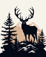 Vector Illustration Landscape With Forest And Deer
