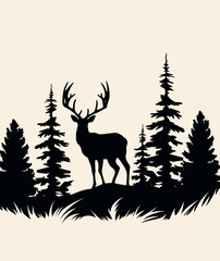 Wall Mural - Vector illustration landscape with forest and deer