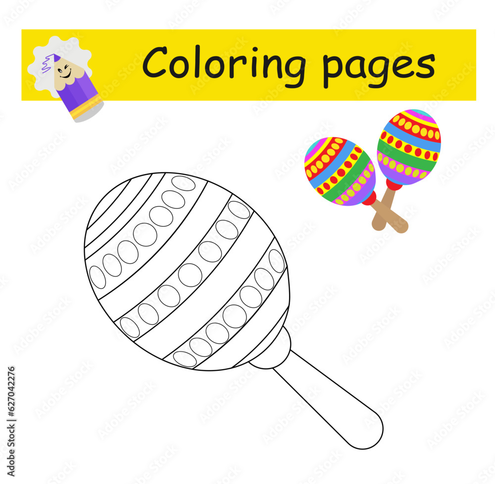 Maraca Colour In Coloring pages. Cartoon maracas vector. Illustration for children ...