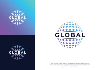 Globe tech logo design. world data connection logo design vector.