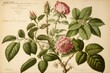 An antique drawing of the Rosa Multiflora Carnea by P. R. Redoute, originally published in Les Roses between 1817 and 1824. Generative AI