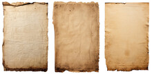 Group Of Old Worn Paper Sheet Isolated On Transparent Background
