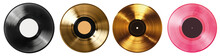 Collection Of Various Color Vinyl Records With Paper Labels Isolated On Transparent Background