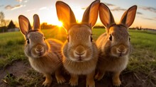 Close Up Shots Of Three Rabbits Made With Ai Generative Technology