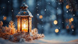 christmas lantern on snow, generative ai