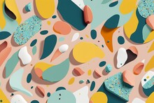 Colorful Seamless Pattern With Terrazzo Overlay. High-quality Painterly Illustration With A Watery Background. Generative AI