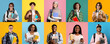© Prostock-studio - Happy multiethnic students posing over colorful studio backdrops