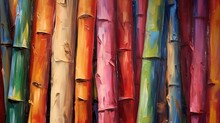  A Painting Of A Group Of Colorful Bamboo Trees In A Forest.  Generative Ai
