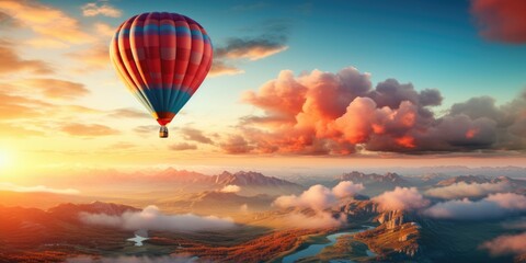 Balloon flight. Beautiful background, travel theme. Generative AI