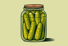 Doodle Inspired Sour Pickles, Cartoon Sticker, Sketch, Vector, Illustration
