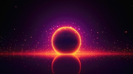 Wall Mural - Orange sphere with purple background. Retro wave design. 