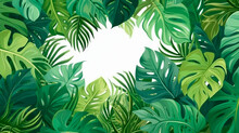 Tropical Leaves Background, Banner With Green Floral Pattern. Generative AI
