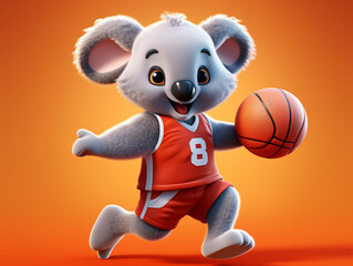 Wall Mural - A Cute 3D Koala Playing Basketball on a Solid Color Background | Generative AI