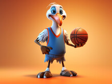 A Cute 3D Pelican Playing Basketball On A Solid Color Background | Generative AI