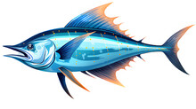 Blue Marlin Fish Illustration Isolated On Transparent Background ,spear Fish Isolated Cut Out ,generative Ai