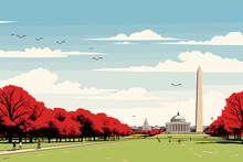 Doodle Inspired The National Mall, Cartoon Sticker, Sketch, Vector, Illustration