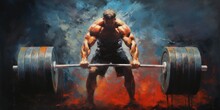 An Oil Painting Of Strength Training - Muscle Power - An Oil Painting Depicting A Strength Training Session With Weights, Promoting Muscle Strength    Generative AI Digital Illustration