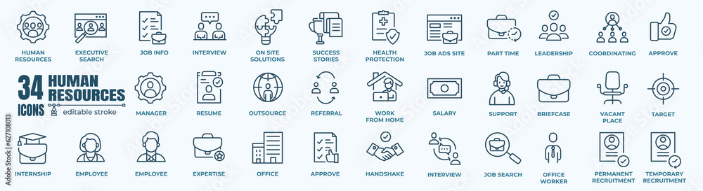 Headhunting And Human Resources minimal thin editable stroke icon set ...