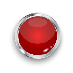 Wall Mural - red round button with metallic border. vector illustration. eps 10.