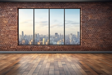 Interior of spacious loft with brick wall 
