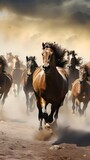 Fototapeta Do przedpokoju - Capture the Grace and Power of Majestic Wild Horses Galloping Freely across Vast Plains