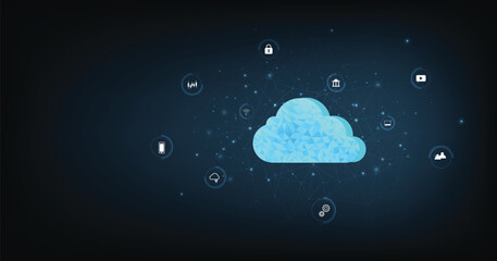 Fototapete - Cloud Computing and Internet of Things concepts concept. big data online on dark blue background futuristic with a digital technology interface.